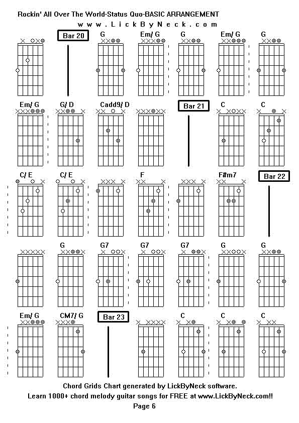 Chord Grids Chart of chord melody fingerstyle guitar song-Rockin' All Over The World-Status Quo-BASIC ARRANGEMENT,generated by LickByNeck software.